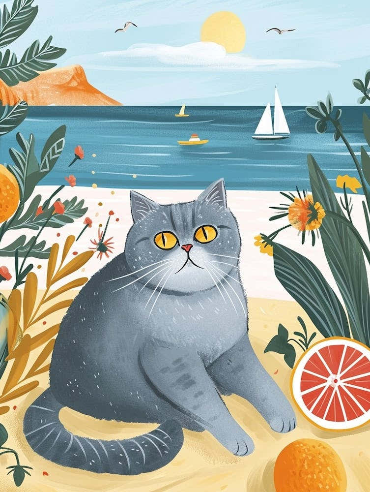British Shorthair Cat Storybook Illustration 2