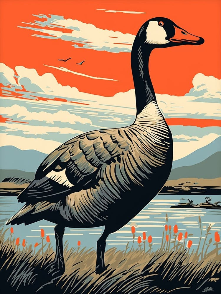 Vintage Bird Linocut Goose 4