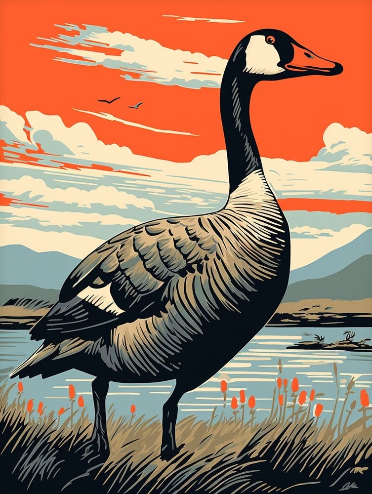 Vintage Bird Linocut Goose 4