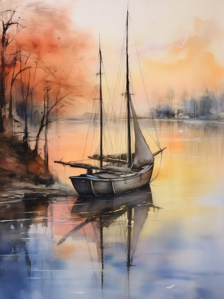 A Lonely Boat On The River