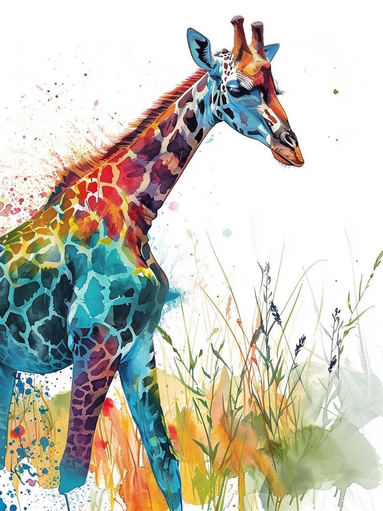Giraffes Wandering Through The Grass 1