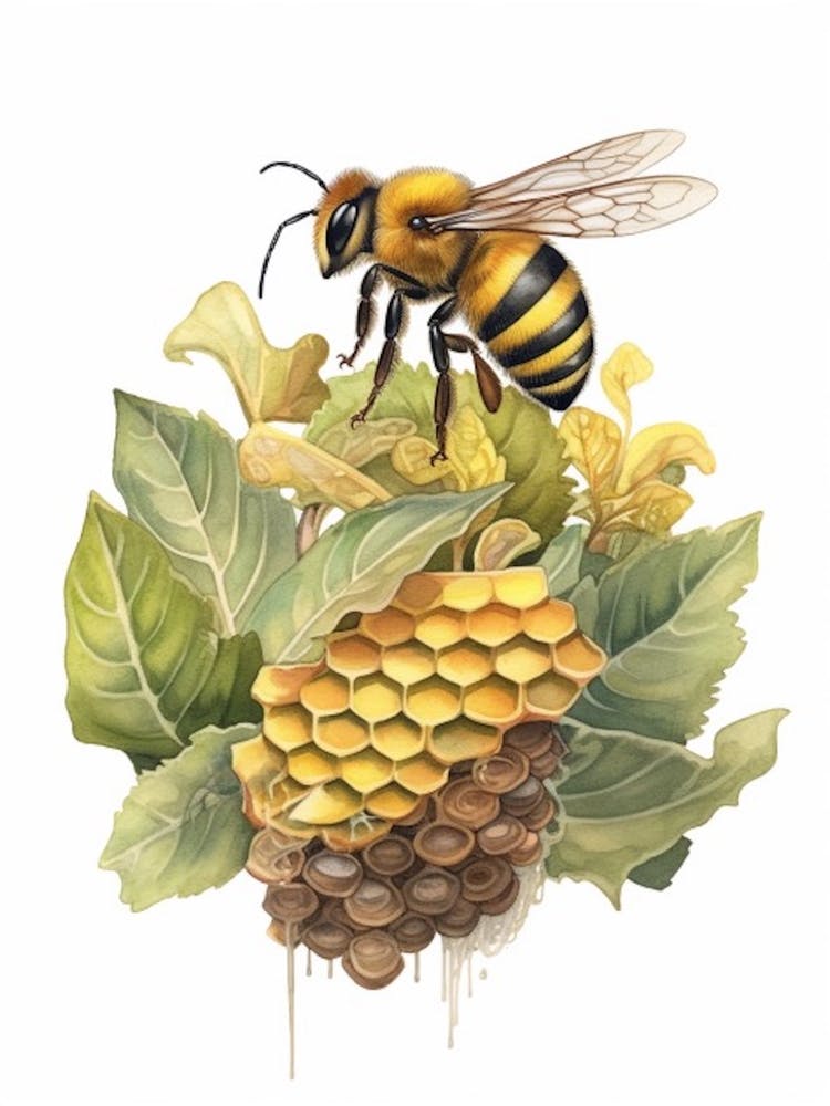 German Yellowjacket Bee Beehive Watercolour Illustration 4