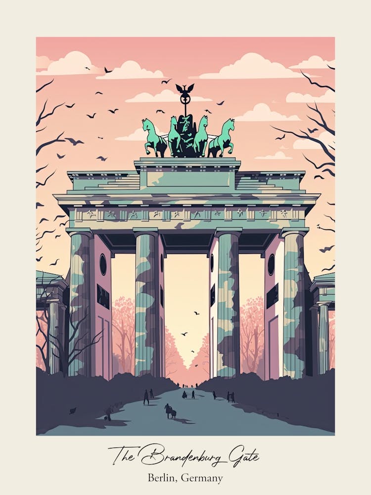 La Porte de Brandebourg Berlin, Allemagne Jolie illustration botanique Voyage 0 Affiche