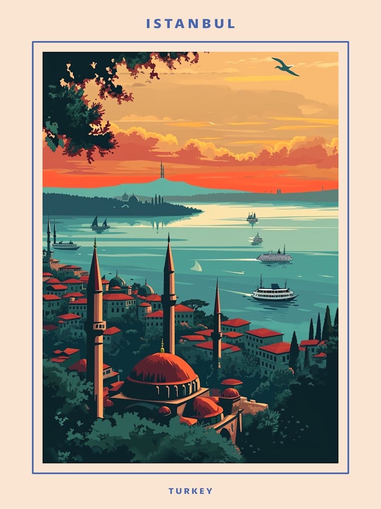 Istanbul Travel Poster Sunset Poster