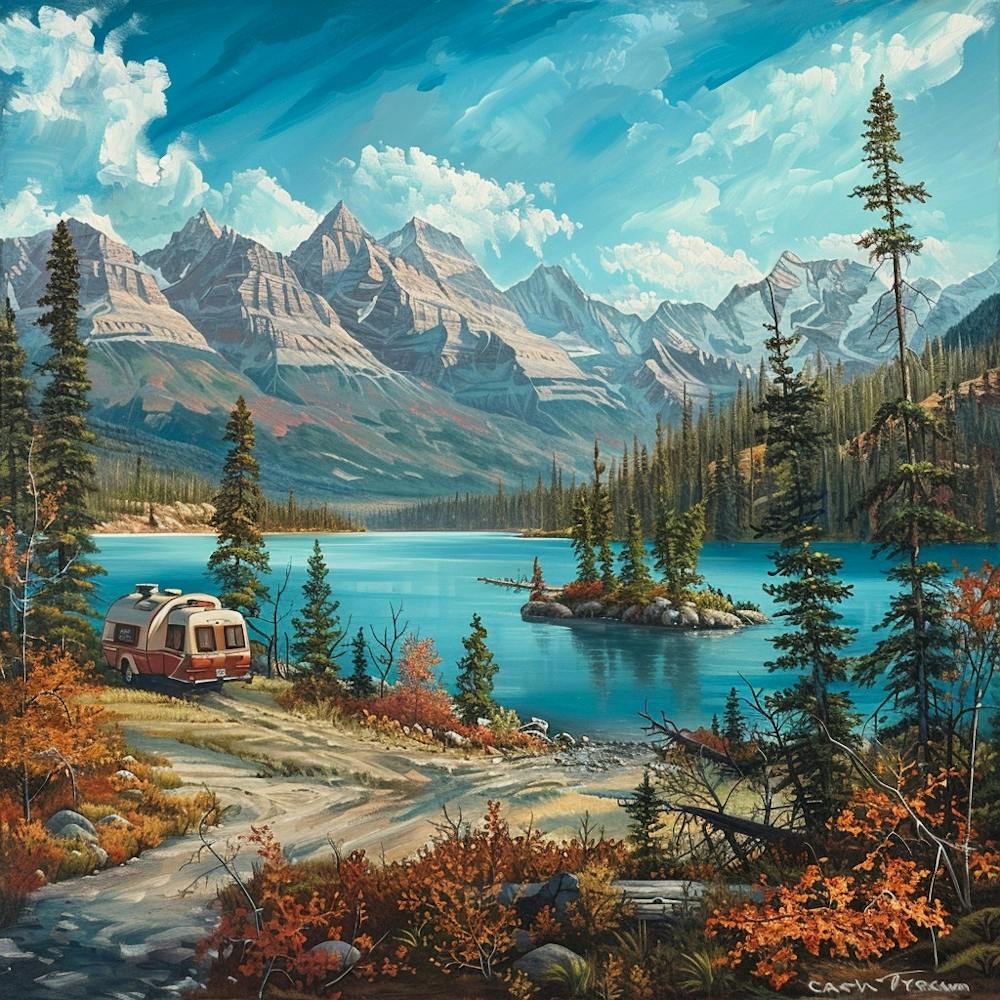 Rv On The Lake Oil Painting
