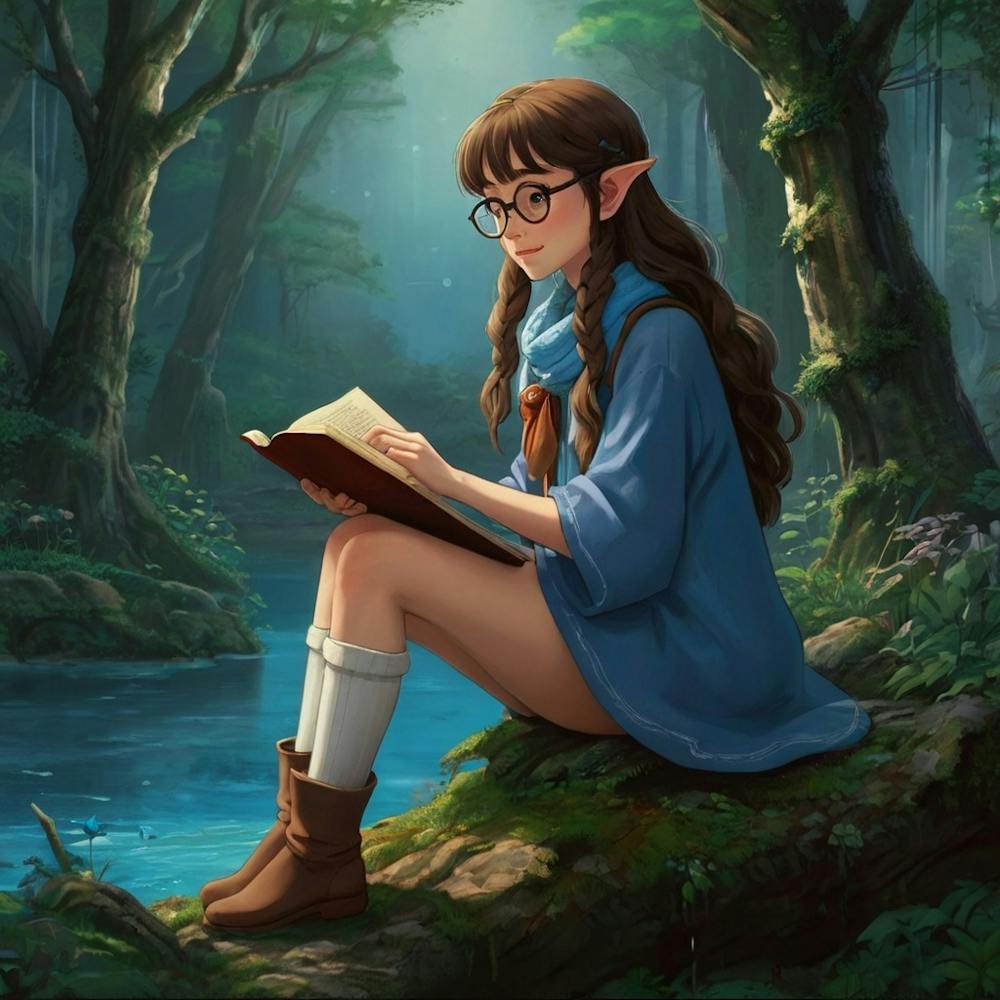 Elf Girl Reading A Book