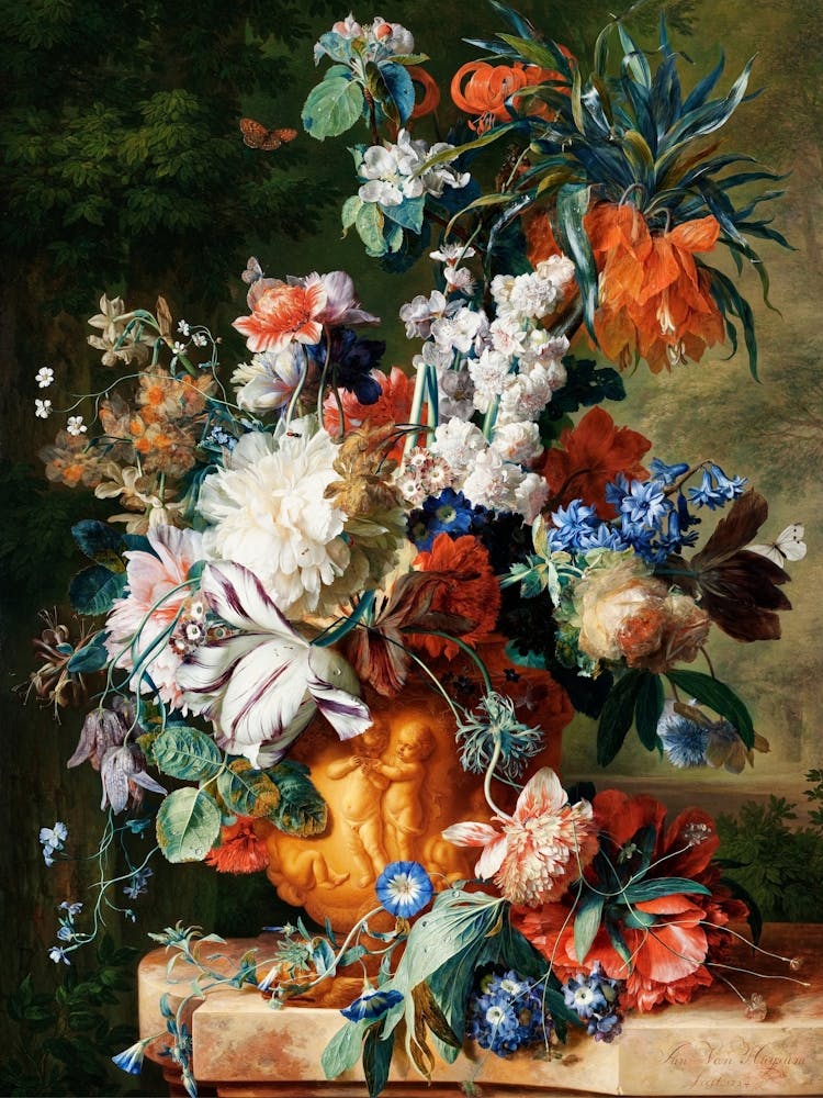 Vintage Oil Painting Vase Of Flowers