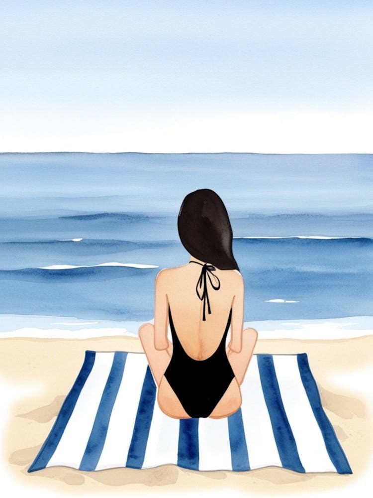 Frau am Strand sitzend 1
