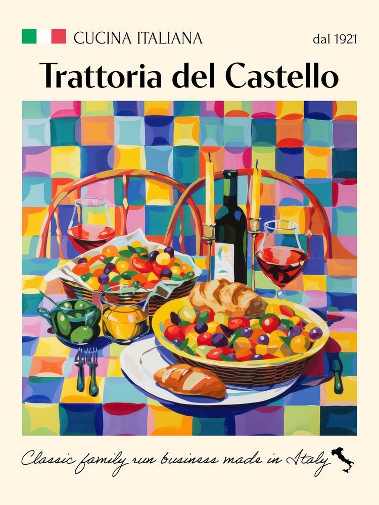 Trattoria Del Castello Trattoria Italian Poster Food Kitchen