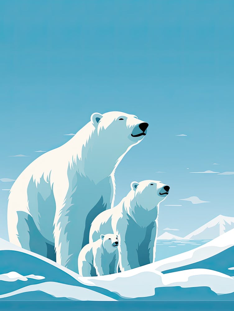 Chilled Love; Ölgemälde einer Eisbärfamilie