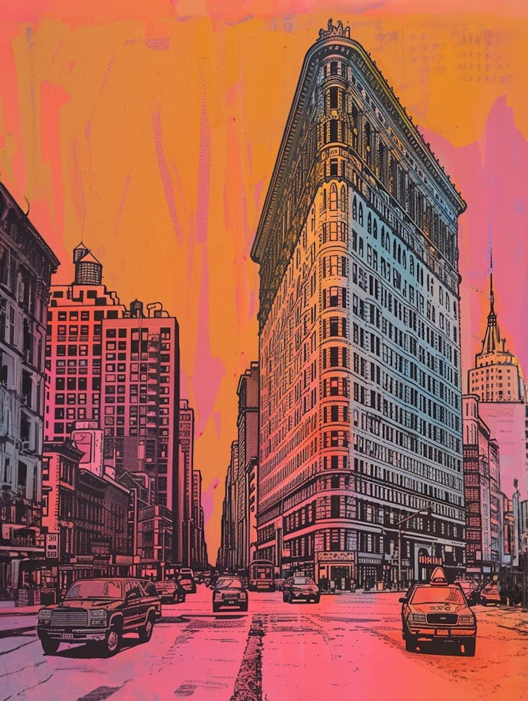 The Flatiron District New York Illustration sérigraphiée colorée 1