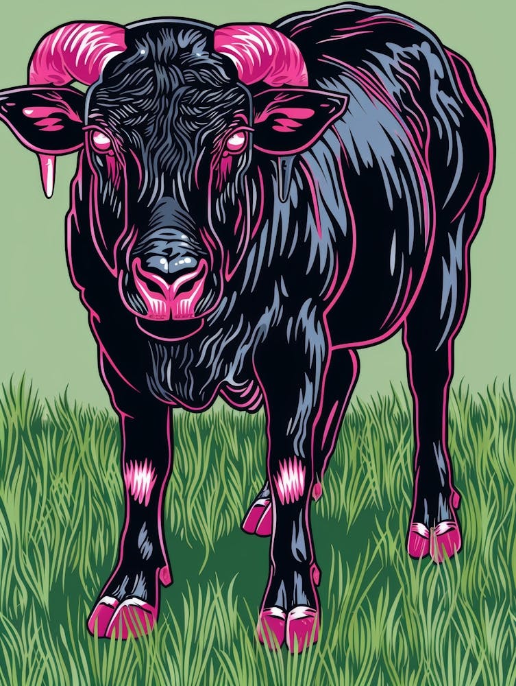 Bull With Pink Horns