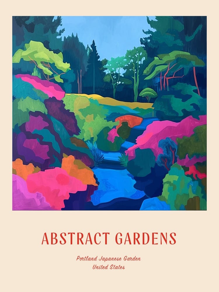 Colourful Gardens Portland Japanese Garden Usa 1 Red Poster