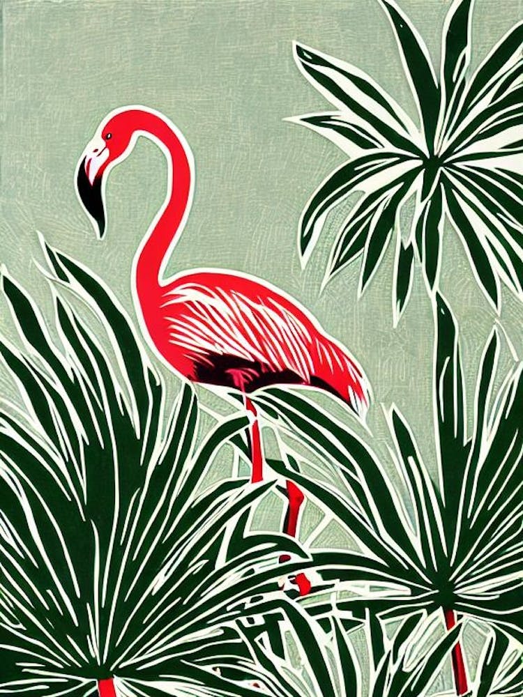 Flamingo 2 Linocut Bird