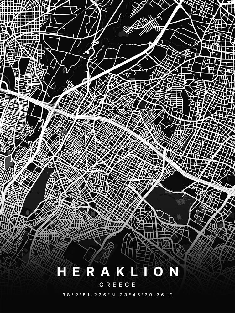 Heraklion Greece Black Map