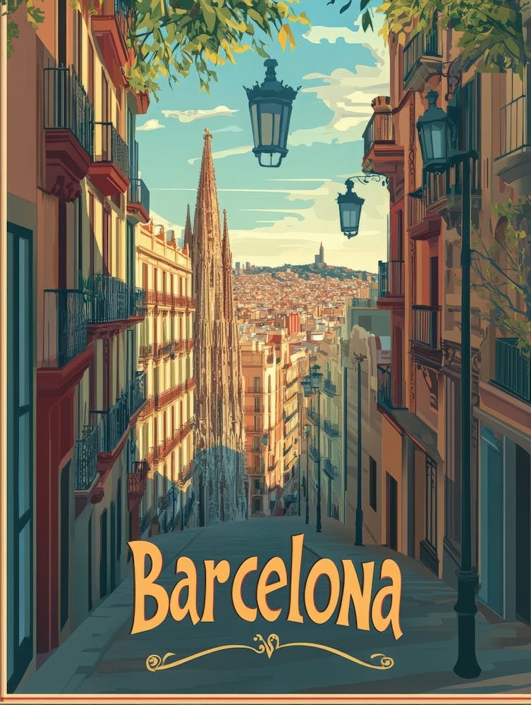 Aihrgdesign A Retro Travel Poster For Barcelona 1
