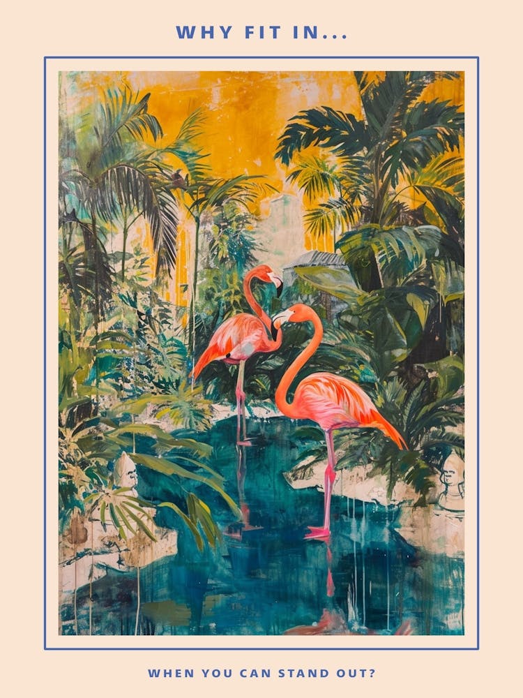 Retro Flamingoes In A Garden Poster 5