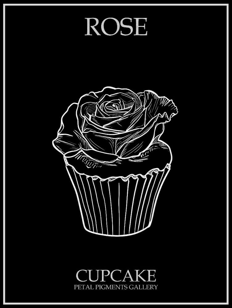 Dessin au Trait de Cupcake Rose 1 Poster Inversé