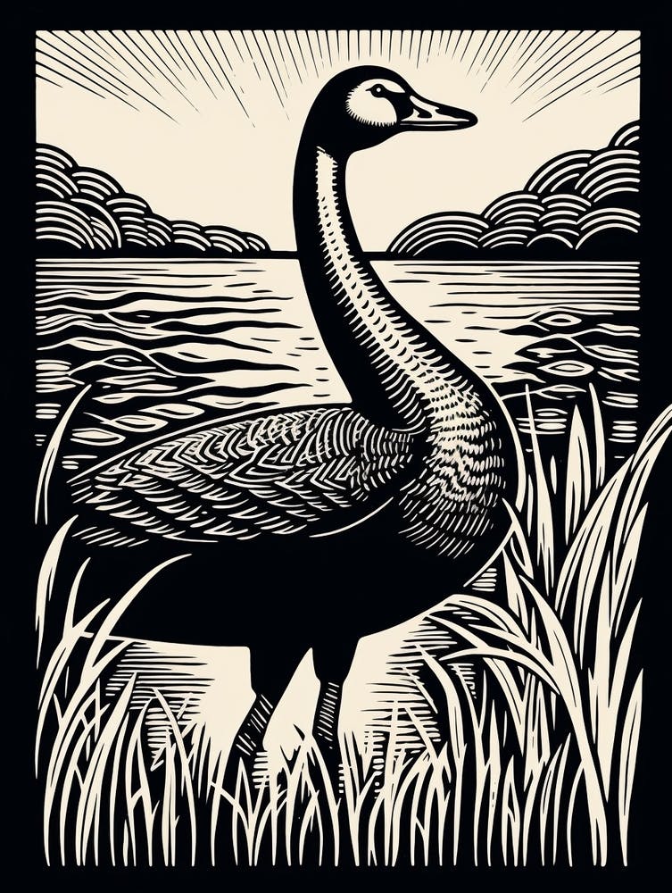 B&W Bird Linocut Goose 2