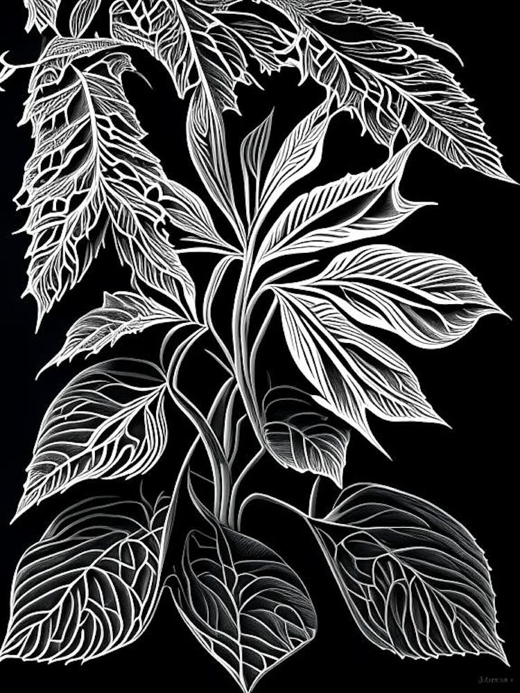 Siberian Ginseng Leaf Linocut 2