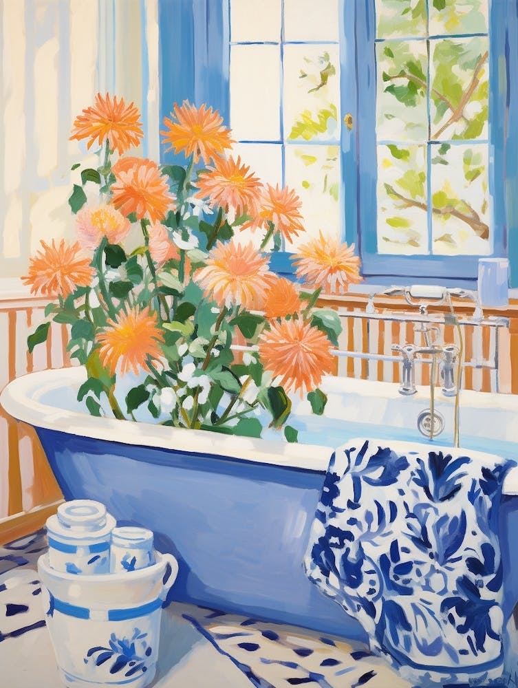 A Bathtube Full Of Chrysanthemum In A Bathroom 2