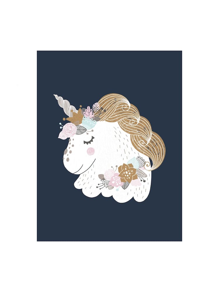 Floral Unicorn Navy
