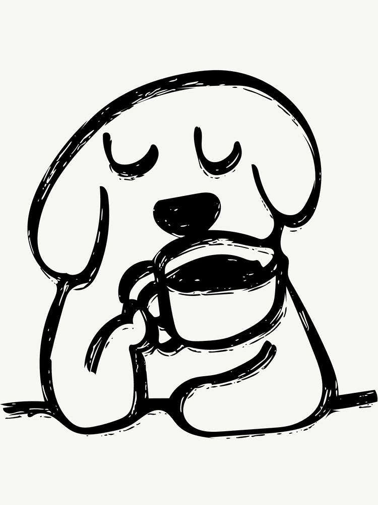 Dog With A Cup Of Coffee Cute Illustration