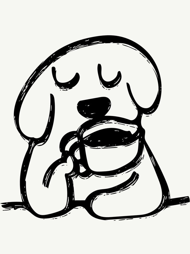 Dog With A Cup Of Coffee Cute Illustration