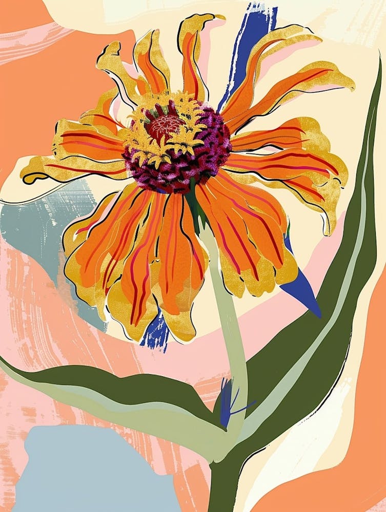 Colourful Flower Illustration Zinnia 1