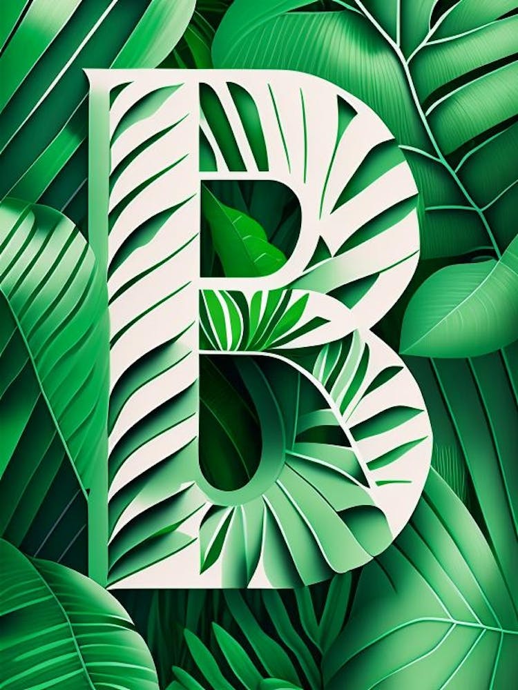 B, Letter, Alphabet Jungle Leaf 1