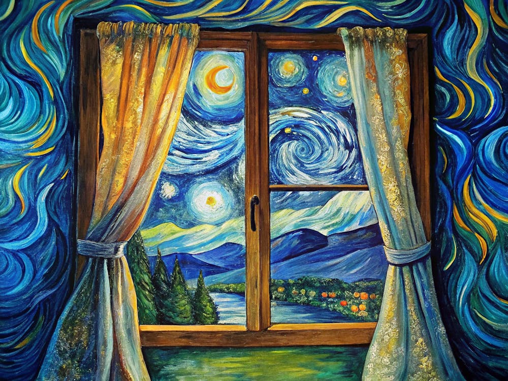 Van Gogh A Window With Curtains Blowing In The Wi