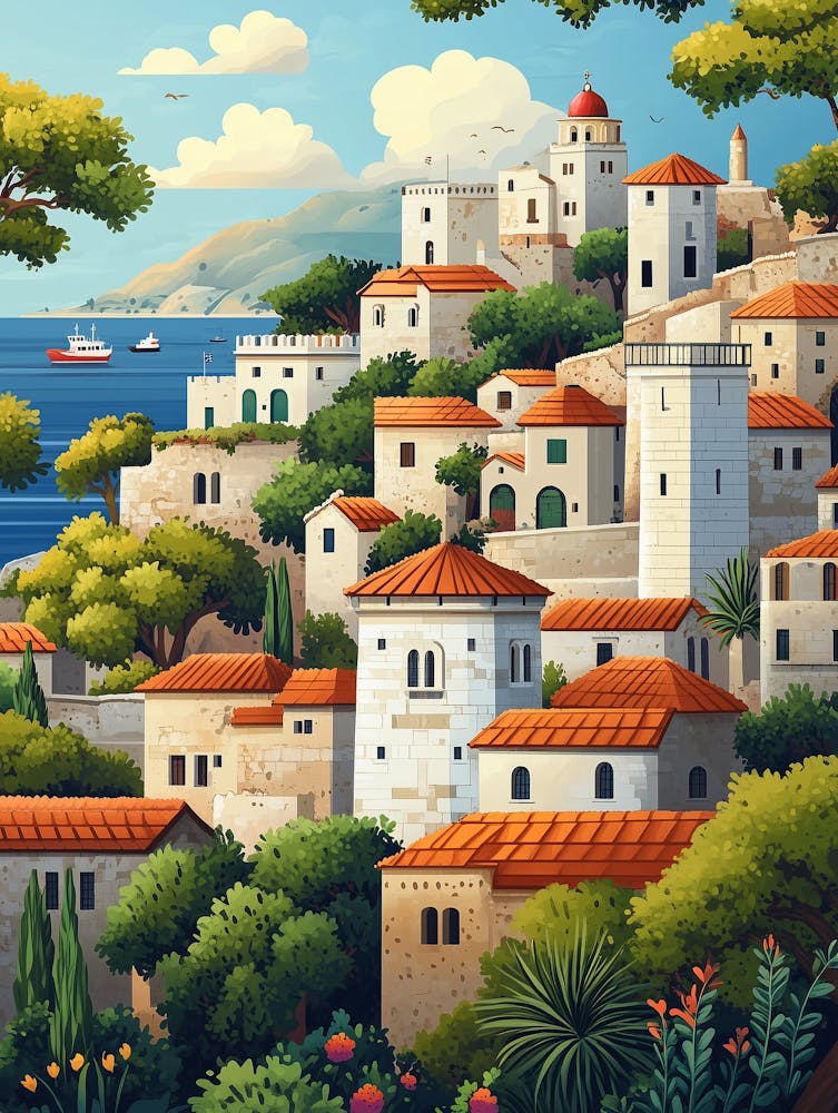 An Illustration Style Poster Of Rhodes