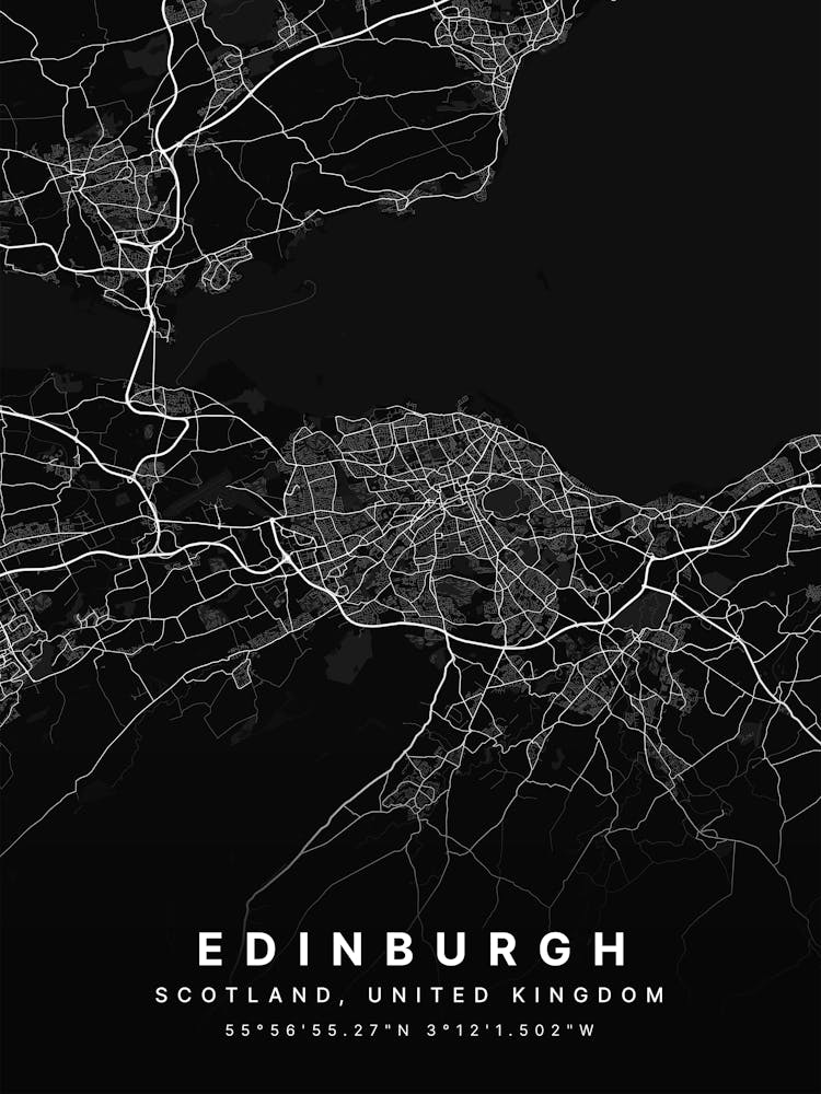 Edinburgh Scotland Black Map