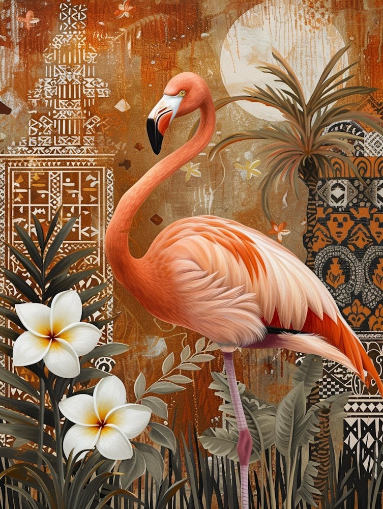 Greater Flamingo And Plumeria Boho Print 3