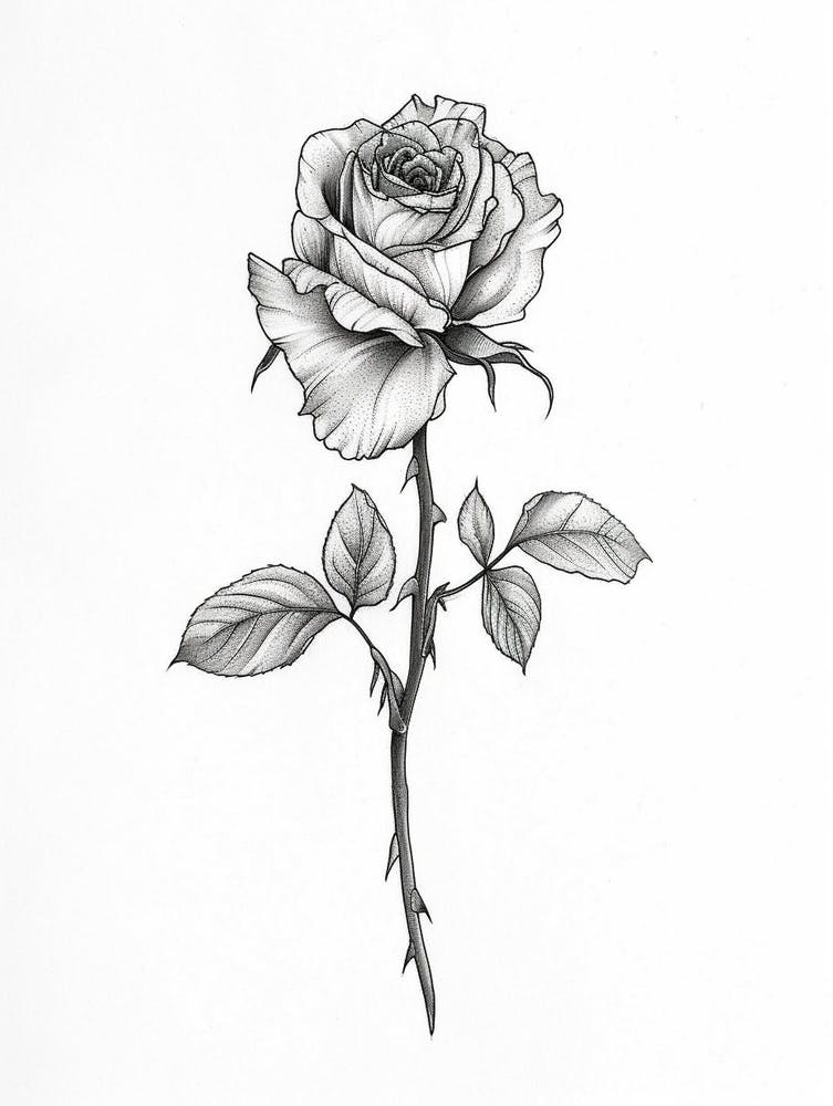 English Rose Black And White Line Drawing 15