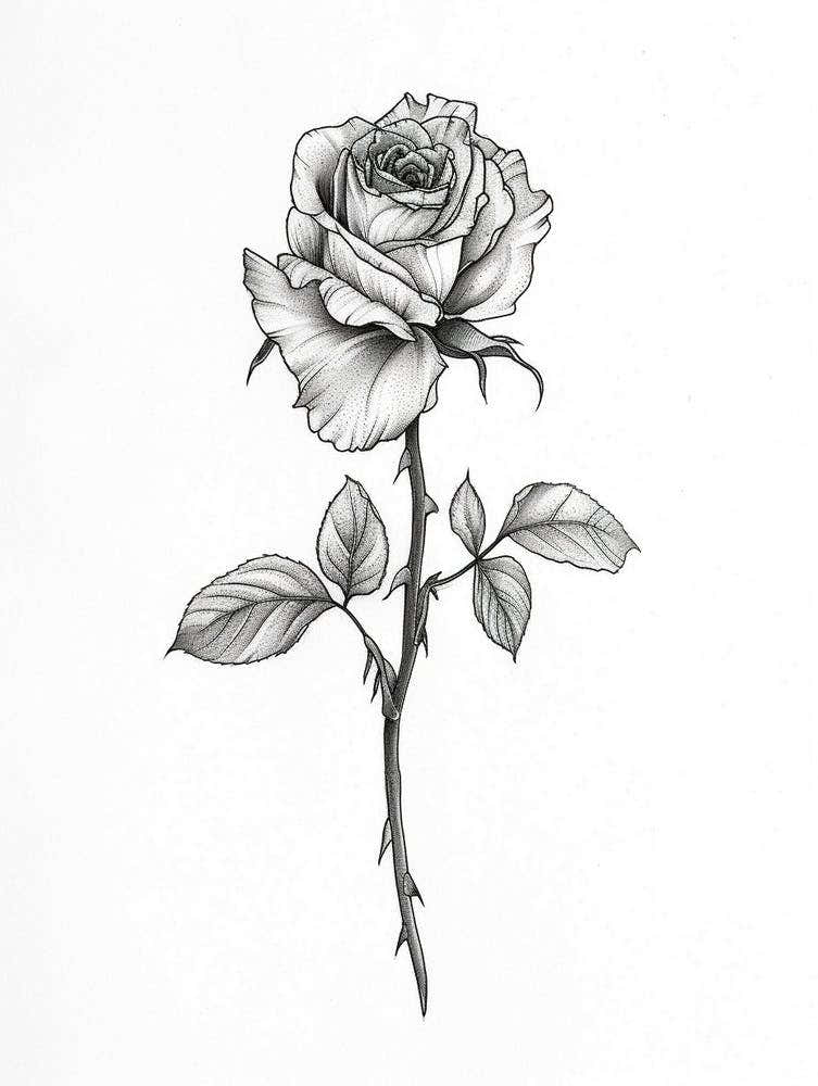 English Rose Black And White Line Drawing 15