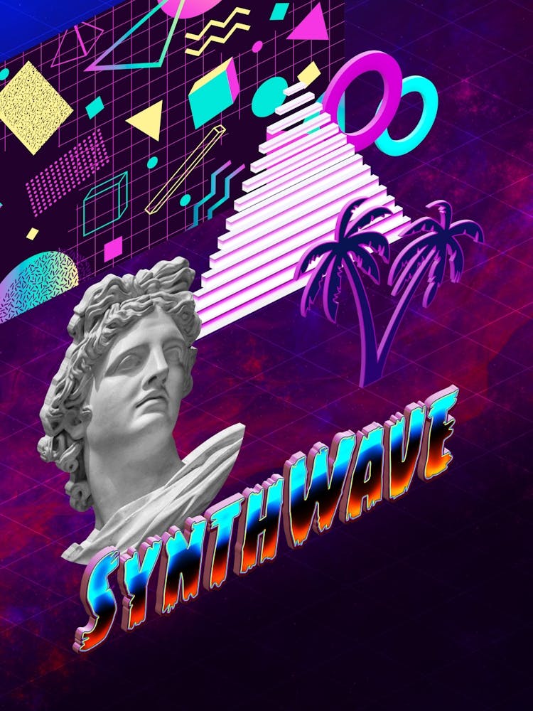 Isometric Synthwave: Apollo & pyramid [synthwave/vaporwave/cyberpunk] — aesthetic poster, retrowave poster, neon poster