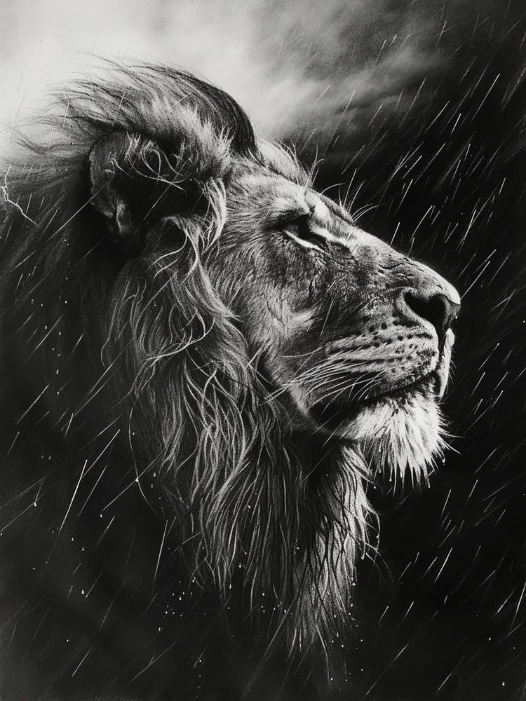 Barbary Lion Charcoal Drawing Facing A Storm 1