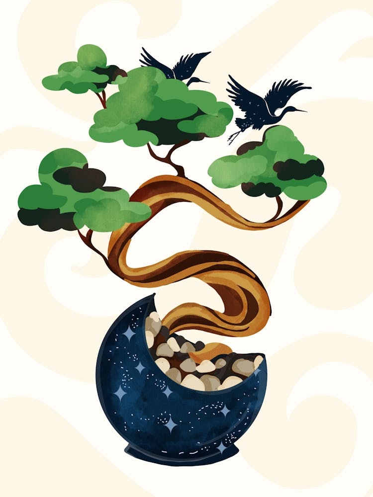 Cranes On A Bonsai Tree