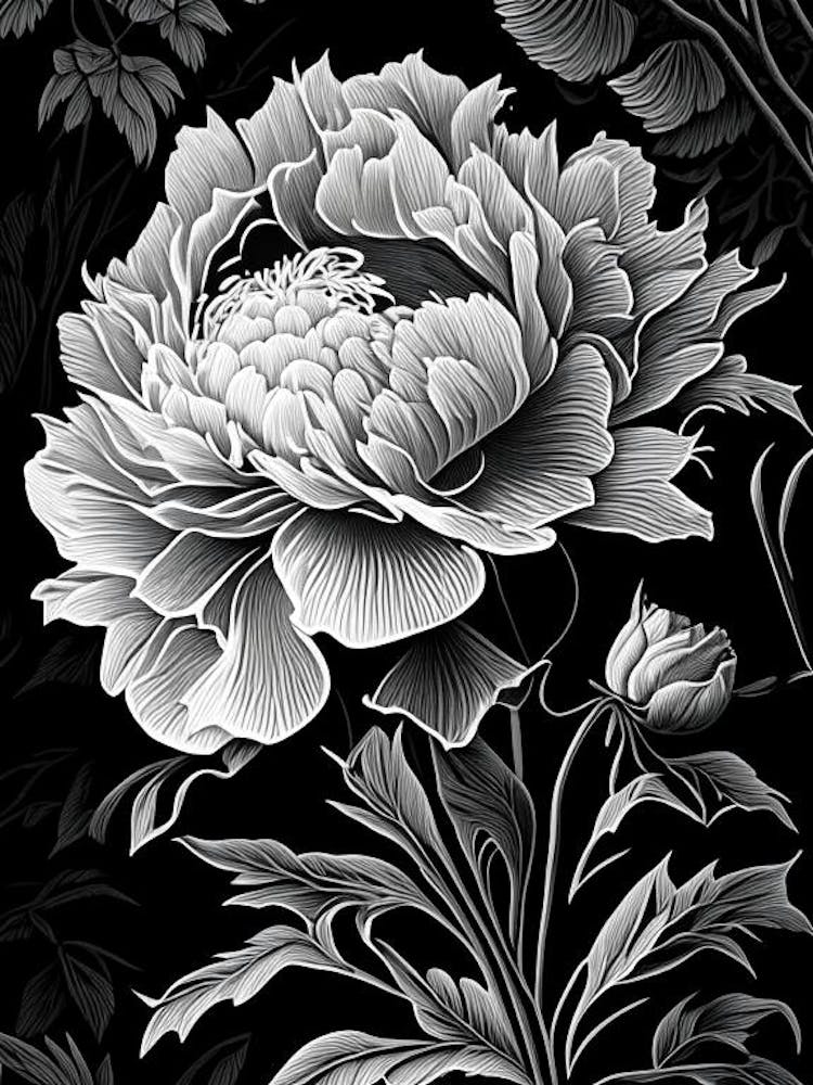 Peony Wildflower Linocut 2