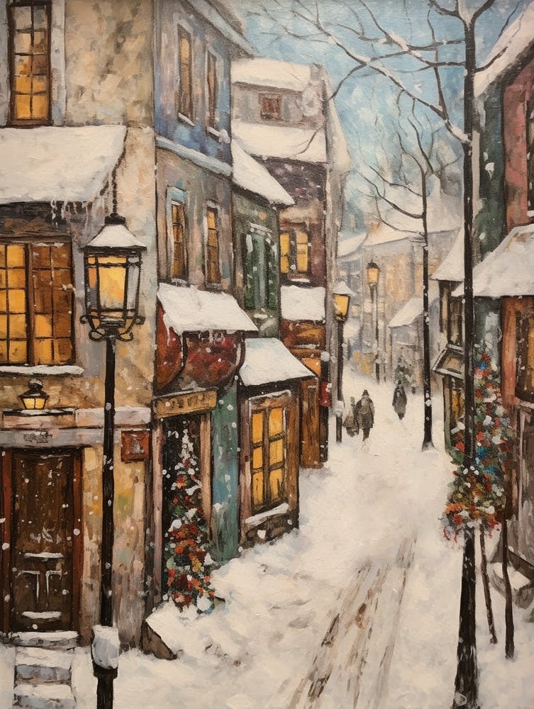 Vintage Winter Painting Vilnius Lithuania 2