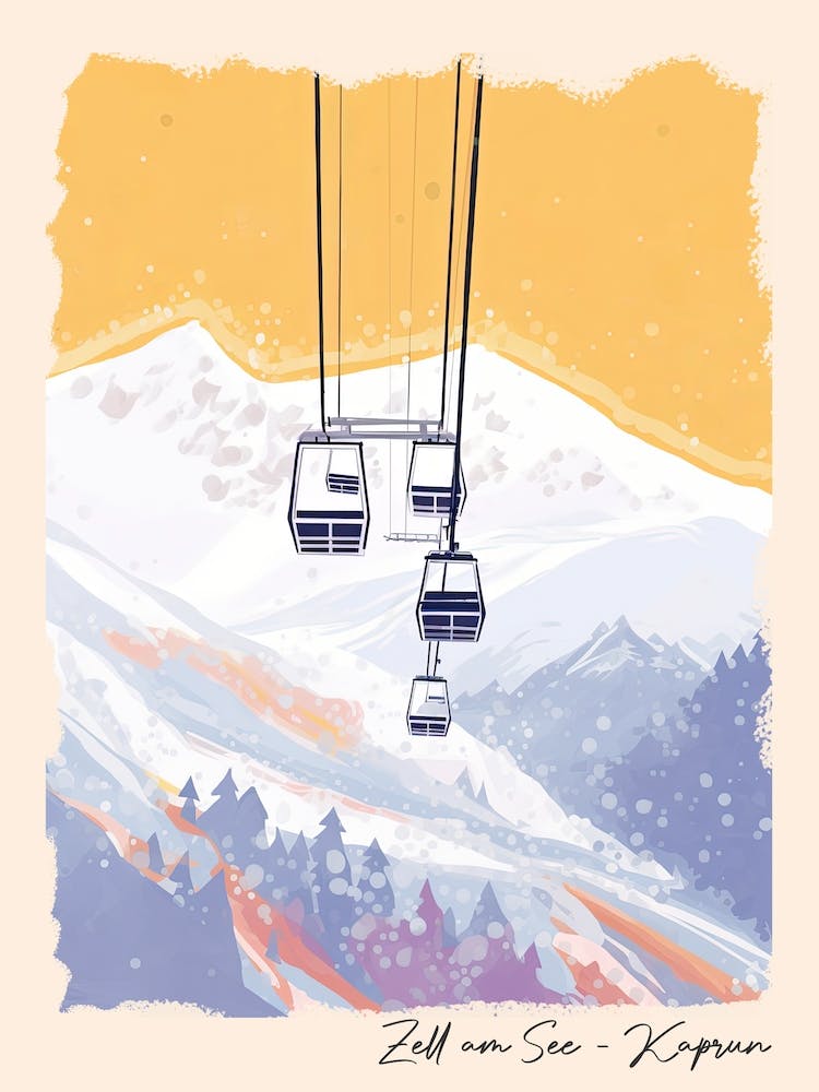 Poster Of Zell Am See   Kaprun   Austria, Ski Resort Pastel Colours Illustration 1