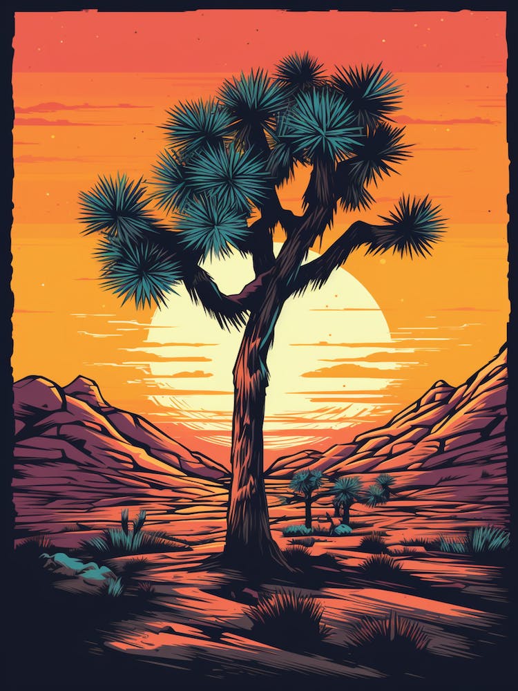 Typical Joshua Tree In Retro Illustration (2)