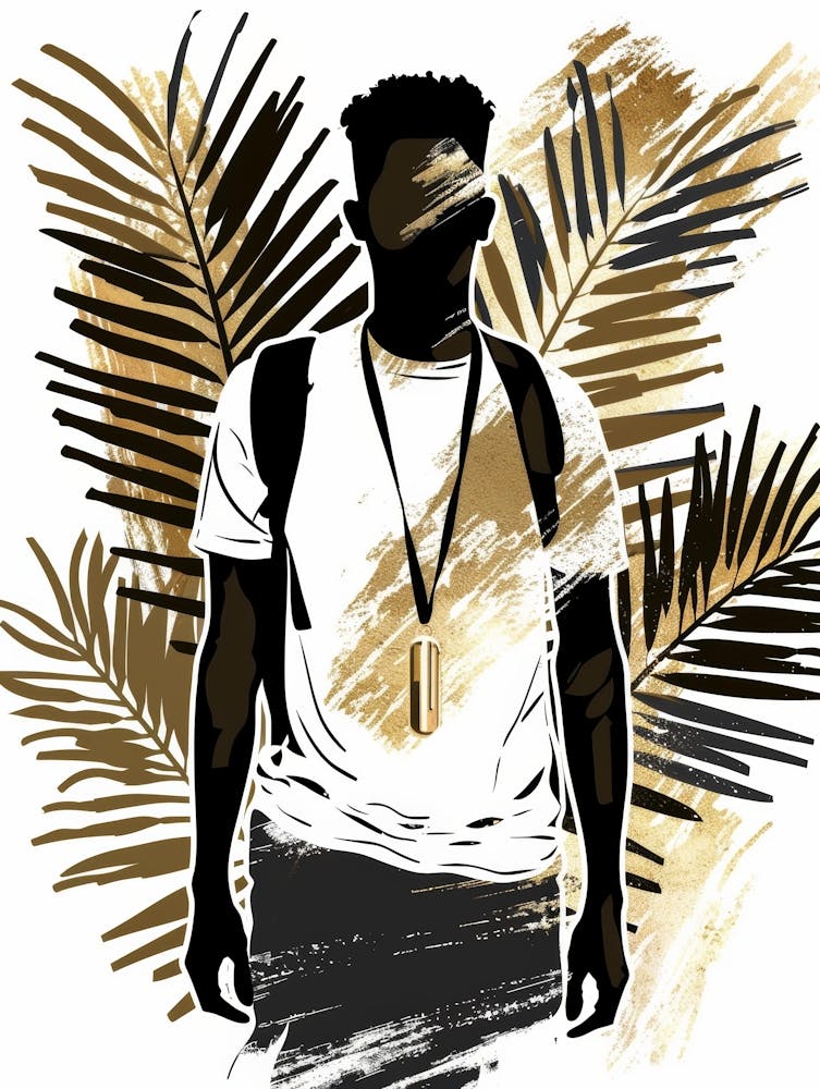 Man In Front Of Palm Leaves