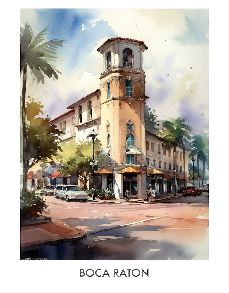 Boca Raton Watercolor 4 Travel Poster