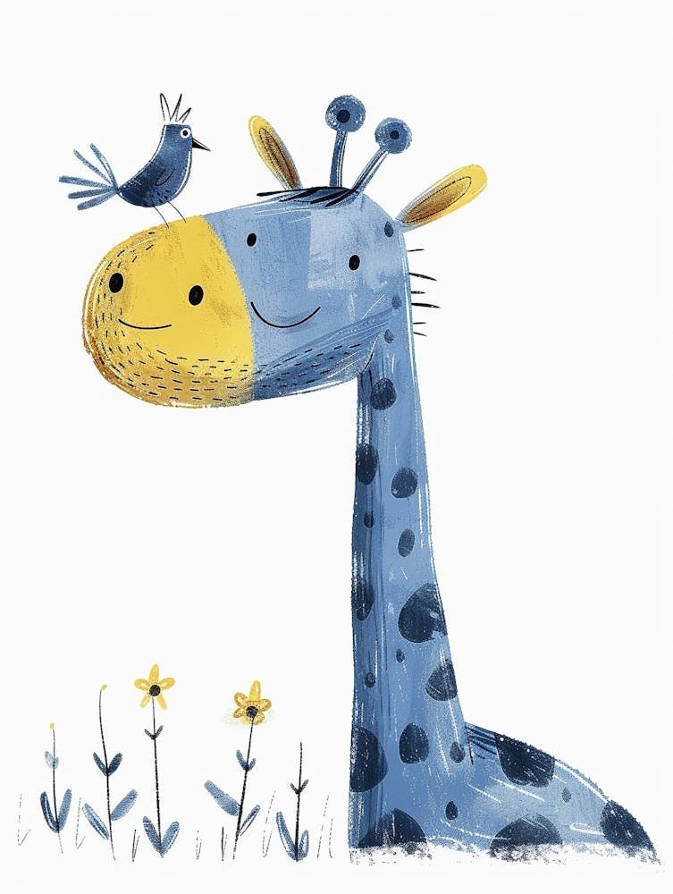 Small Joyful Giraffe With A Bird On Its Head 10