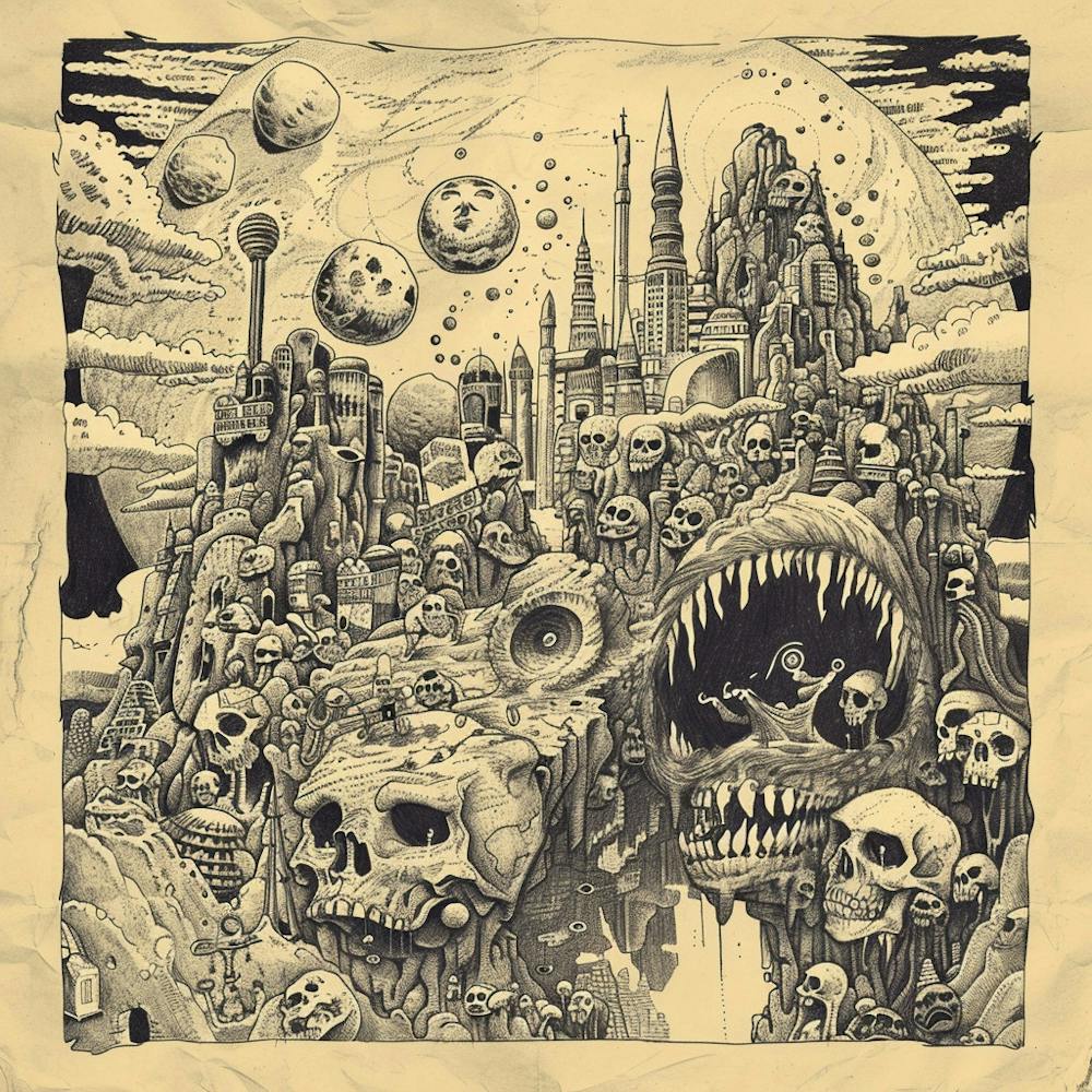 Skulls And Skeletons Sci-Fi City Metal Cover