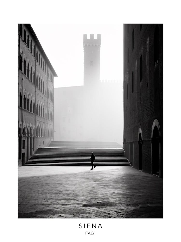 Poster Of Siena, Italy, Black And White Analogue Photography 4