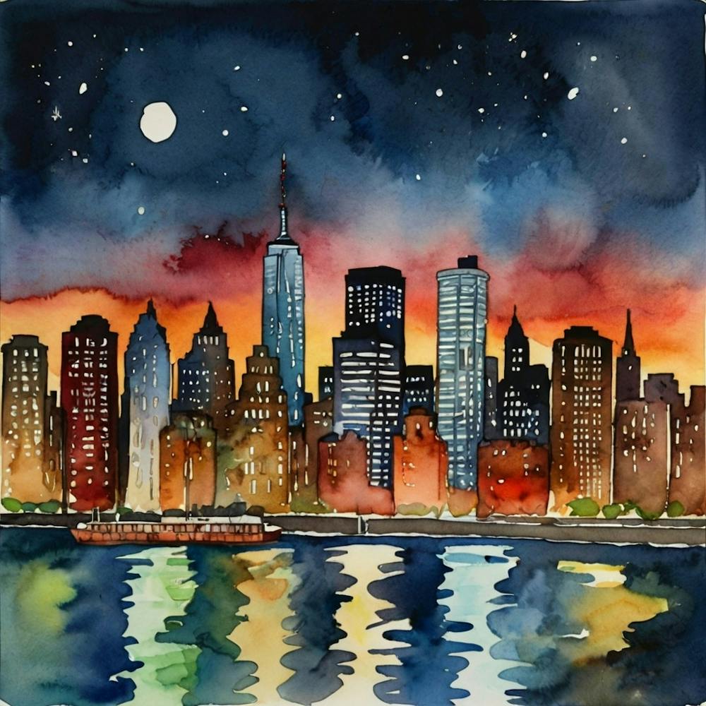 New York City manhattan skyline at night