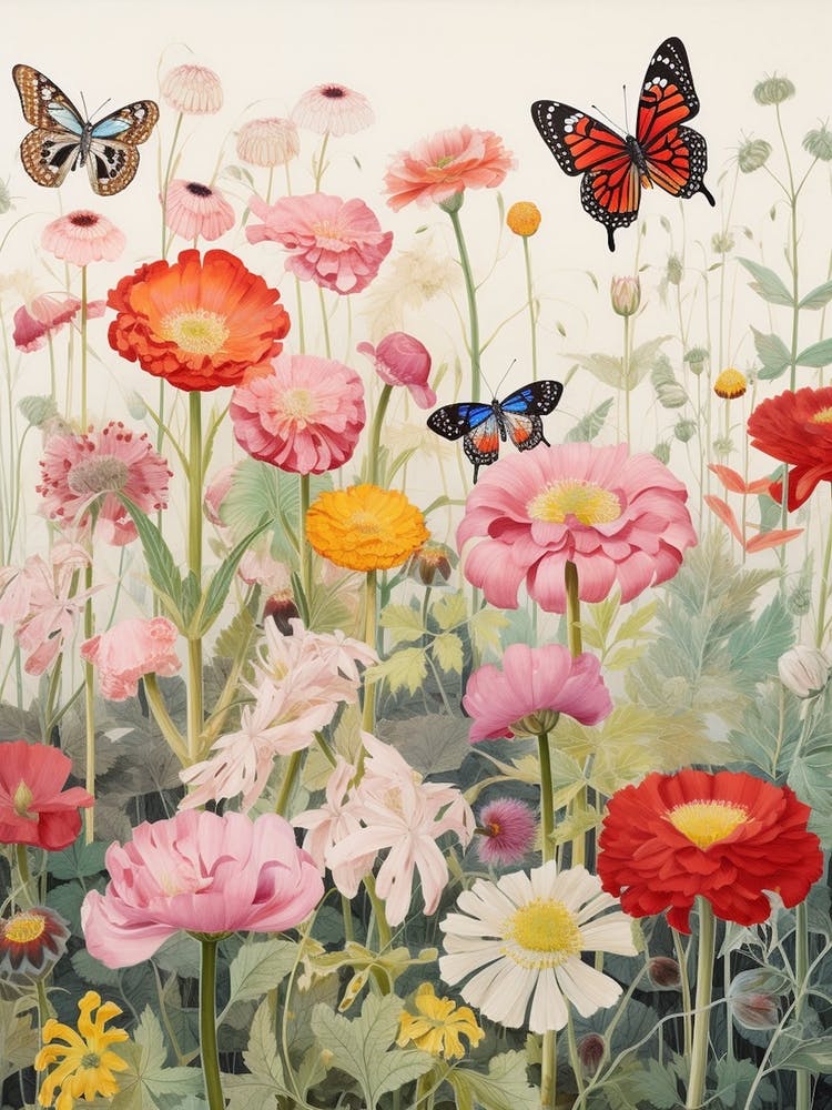 Butterflies With Wild Flower Japanese Style Painting 1